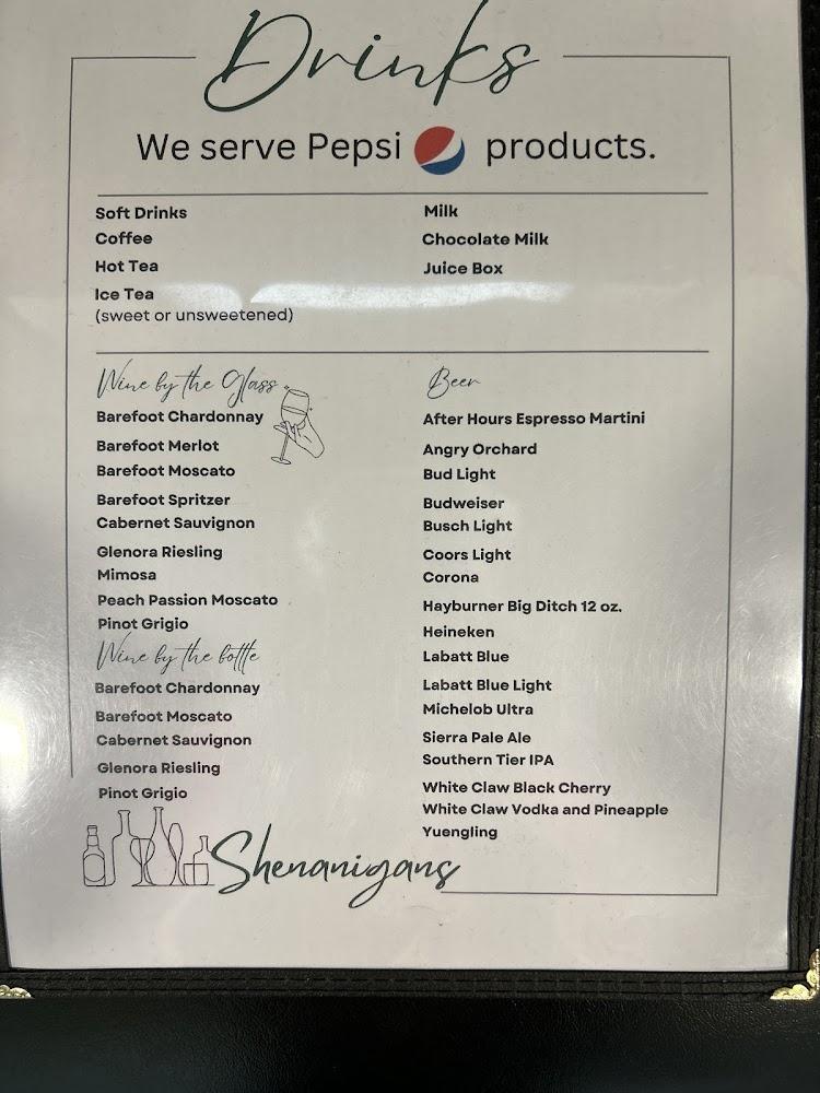 Shenanigans Fine Dining and Gaslight Pizzeria Menu image 2
